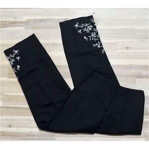 Charter Club Black Pants with White Floral Design